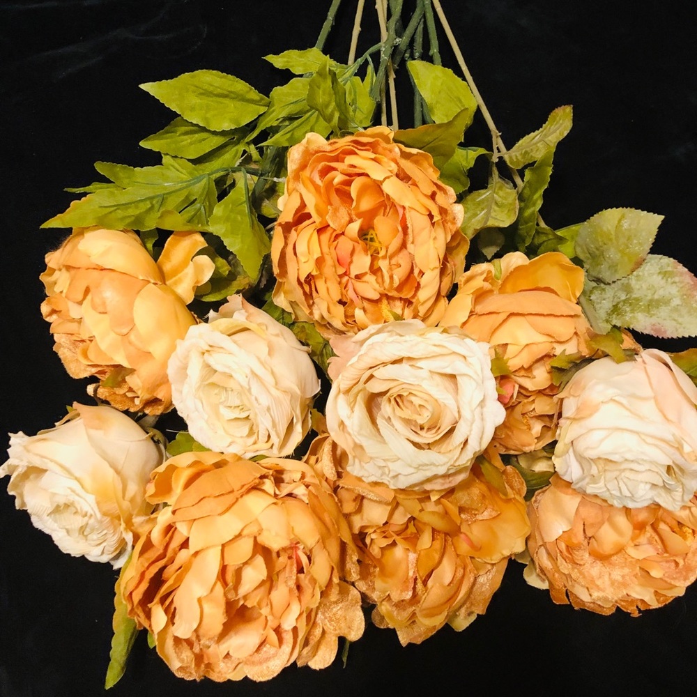 10 artificial goldish orange& off white  flowers
